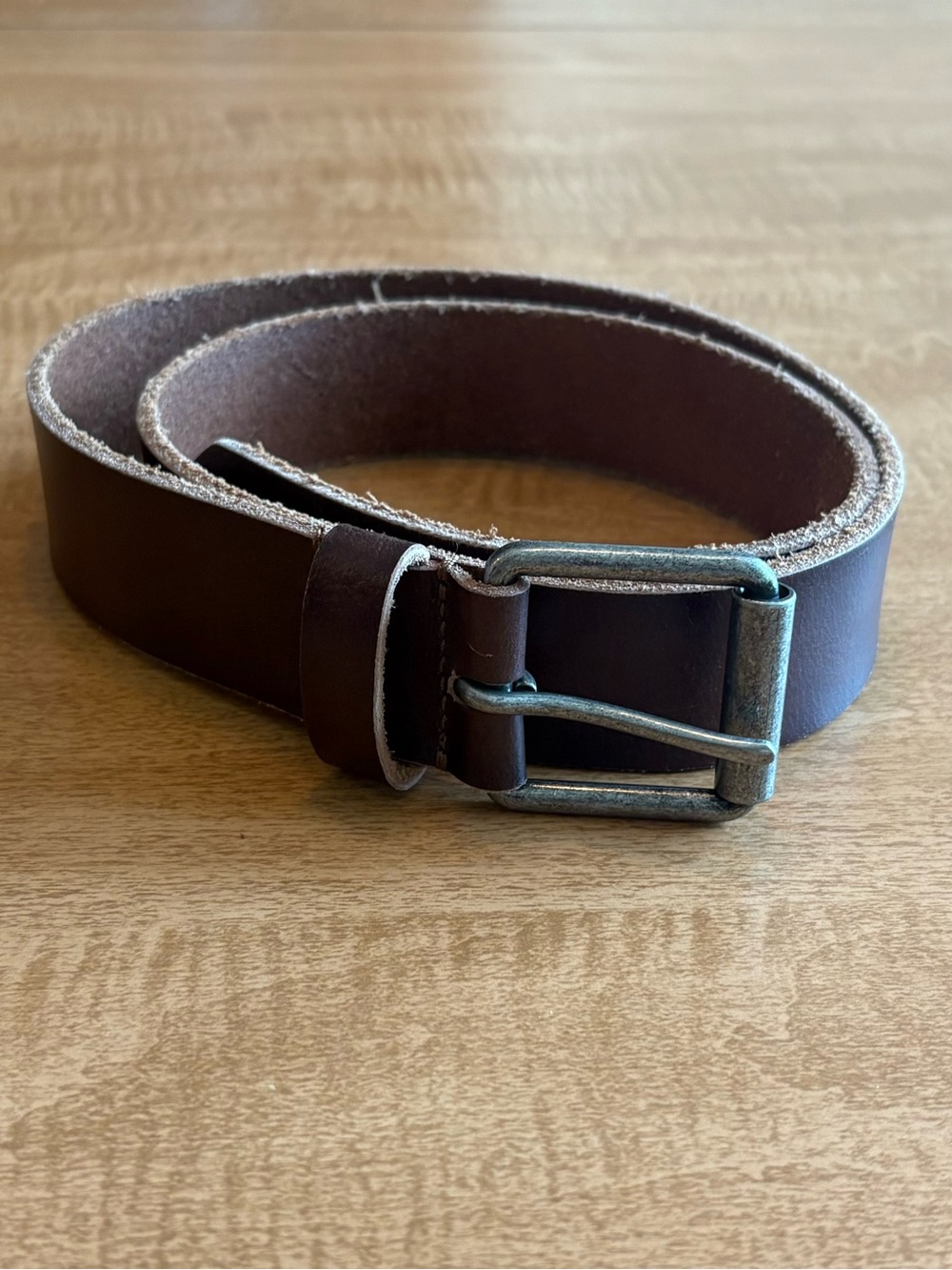 Dark Brown Leather Belt with Antique Silver Buckle